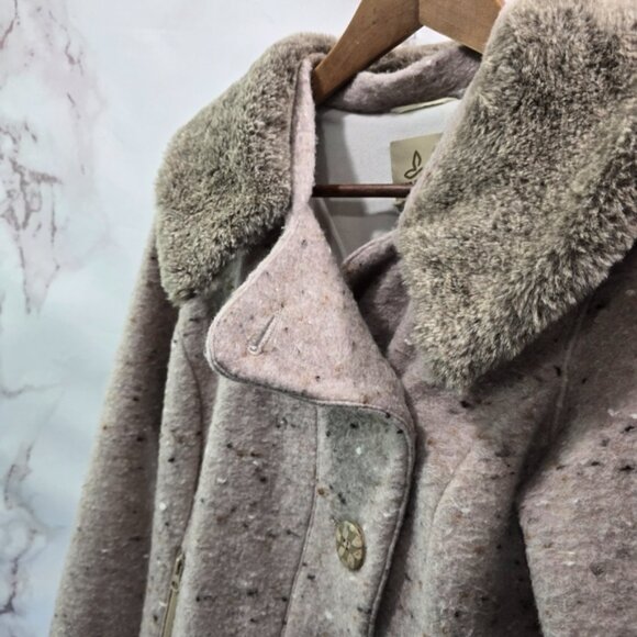 Prana Coat Womens Medium Purple Wool Speckle Fleck Faux Fur Lisina Pea Jacket - Picture 2 of 10